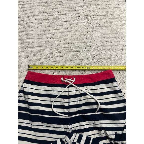 NWT J Crew Striped Swim Shorts Lined Suit Trunks C4418 Mens 33 Nylon Blue White - Picture 6 of 7